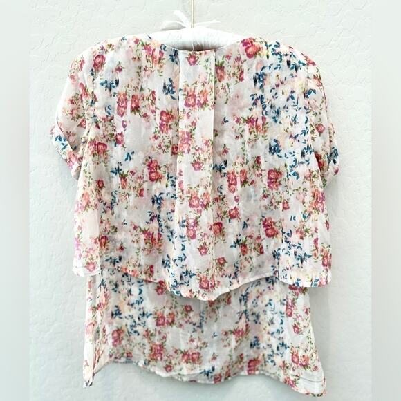 NY COLLECTION White Floral Button Front Ruffle Blouse  Romantic Top | Size Small - Picture 5 of 8
